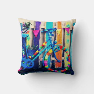 Colourful Art Bicycle Throw Pillow