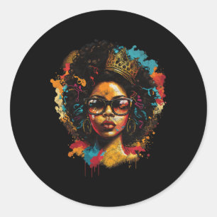 Colourful Art Black Queen Afro Melanin Dripping Ju Classic Round Sticker