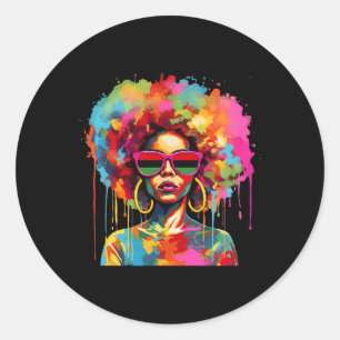 Colourful Art Black Queen Afro Melanin Dripping Ju Classic Round Sticker