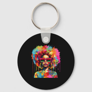 Colourful Art Black Queen Afro Melanin Dripping Ju Keychain