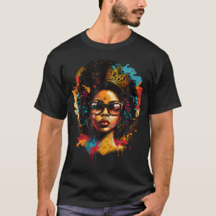 Colourful Art Black Queen Afro Melanin Dripping Ju T-Shirt