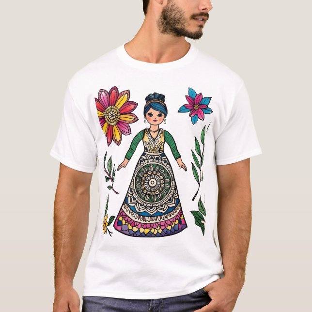 Colourful Art – Boho Spiritual Flower Pattern Desi T-Shirt (Front)