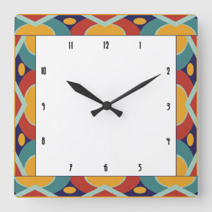 Colourful art deco border square wall clock