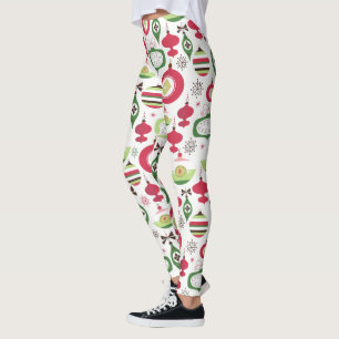 Colourful Art-Deco Christmas Ornaments Pattern Leggings