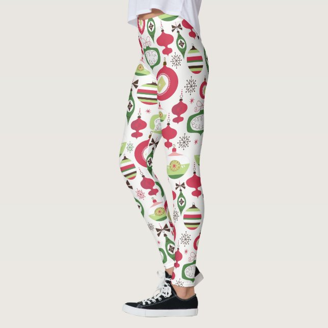 Colourful Art-Deco Christmas Ornaments Pattern Leggings (Left)