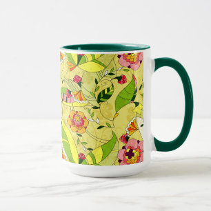 Colourful Art-Deco Floral Collage Mug
