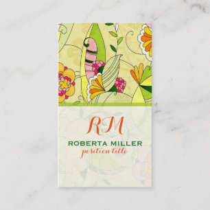 Colourful Art-Deco Floral Design Business Card