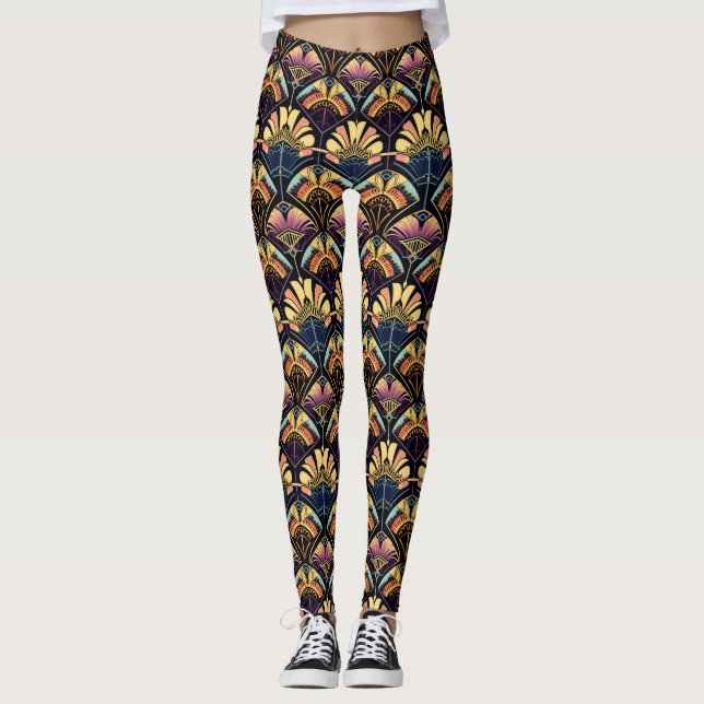 Colourful Art Deco-Inspired Fan Patterned Leggings (Front)