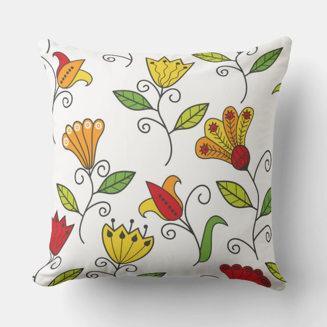 Colourful Art Deco Large Flower White Background Throw Pillow (Front)