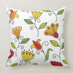 Colourful Art Deco Large Flower White Background Throw Pillow