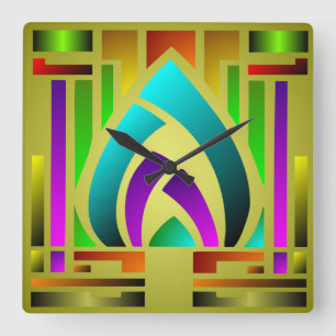 Colourful Art Deco Square Wall Clock