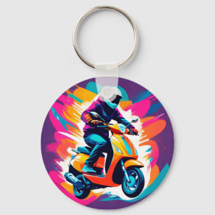 Colourful Art Depiction of a Person Riding Keychain