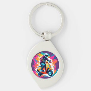 Colourful Art Depiction of a Person Riding Keychain