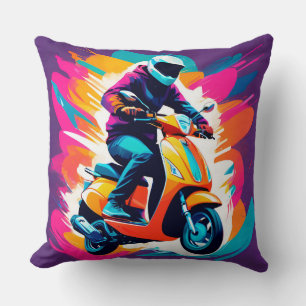 Colourful Art Depiction of a Person Riding Throw Pillow