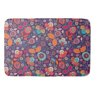 Colourful Art Illustration Nature Floral Pattern Bath Mat