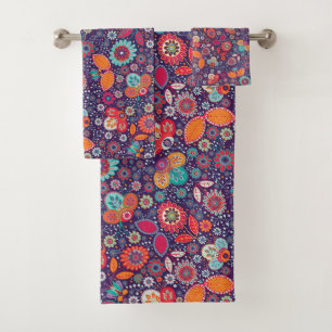 Colourful Art Illustration Nature Floral Pattern Bath Towel Set