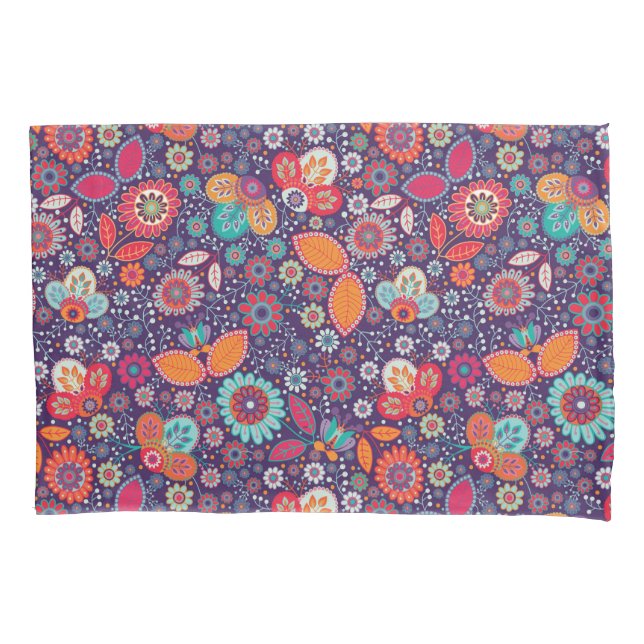 Colourful Art Illustration Nature Floral Pattern Pillowcase (Front)