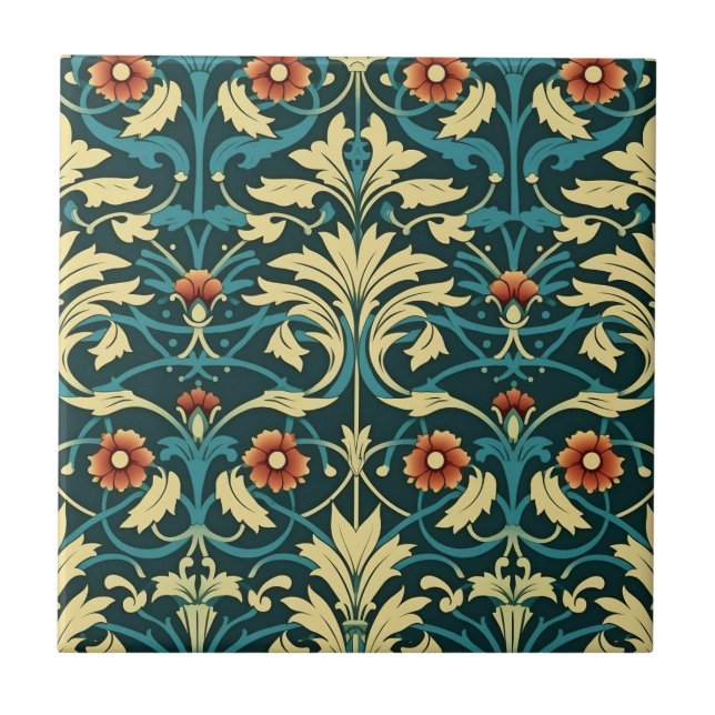 Colourful Art Nouveau Floral Tile (Front)