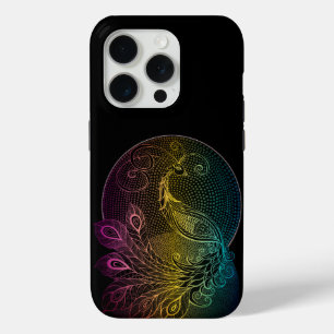Colourful Art Nouveau Midnight peacock illustratio iPhone 15 Pro Case