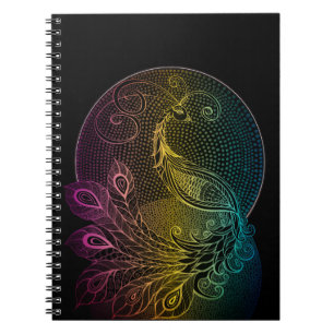 Colourful Art Nouveau Midnight peacock illustratio Notebook