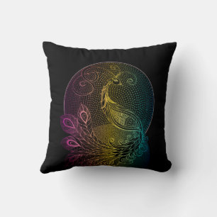 Colourful Art Nouveau Midnight peacock illustratio Throw Pillow