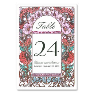 Colourful Art Nouveau Vintage Wedding Table Number
