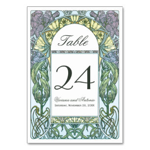 Colourful Art Nouveau Vintage Wedding Table Number