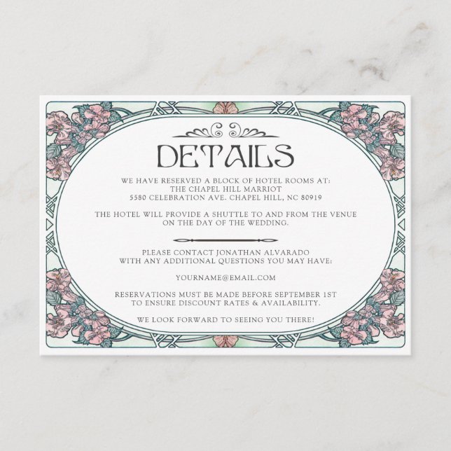 Colourful Art Nouveau Wedding Details Card (Set #3 (Front)