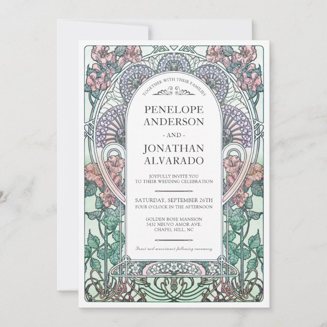Colourful Art Nouveau Wedding Invitations (Set #3) (Front)