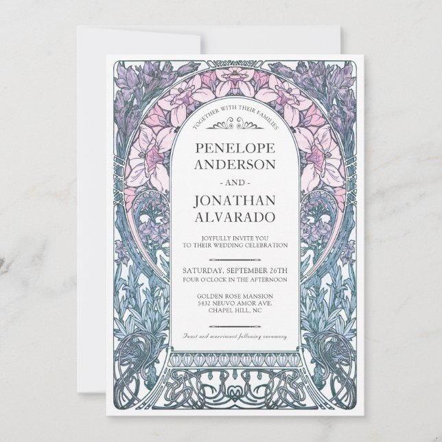 Colourful Art Nouveau Wedding Invitations (Set #8) (Front)
