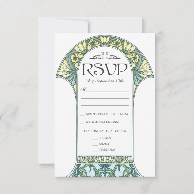 Colourful Art Nouveau Wedding RSVP Cards (Set #1) (Front)