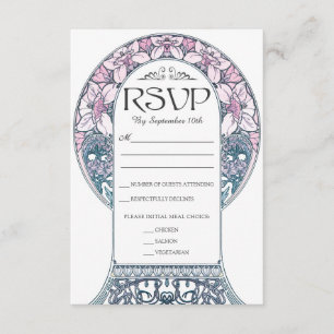 Colourful Art Nouveau Wedding RSVP Cards (Set #8)