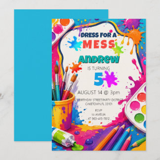 Colourful Art Paint Splatter Kids Birthday Invitation