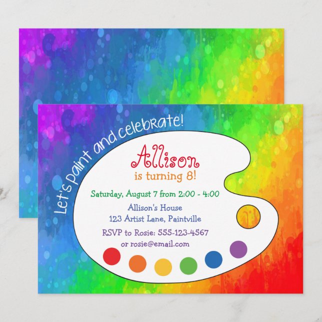 Colourful Art Party, Paint Palette Invitation (Front/Back)