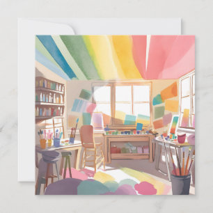 Colourful Art Studio   Watercolor Painting Card