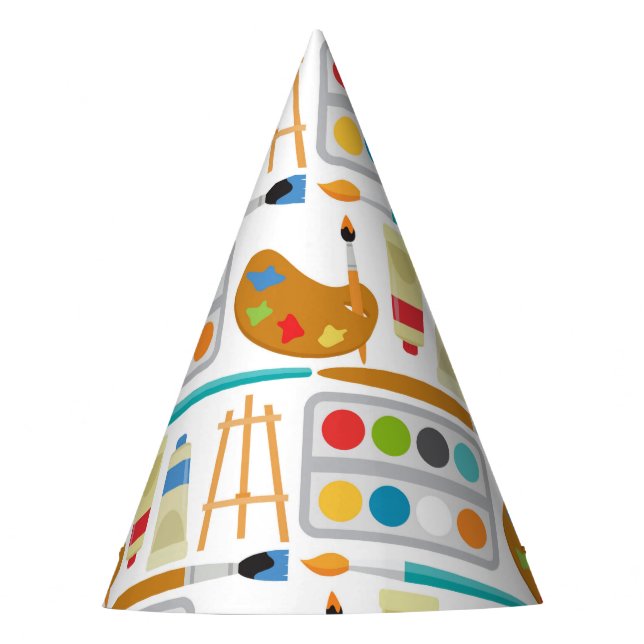 Colourful Art Supplies - Fun Painting Pattern Party Hat (Front)