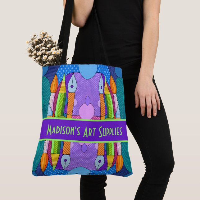 Colourful Art Supplies, Personalized Tote Bag (Close Up)