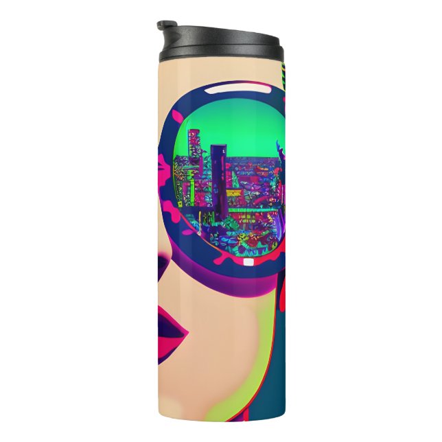 Colourful Art Woman in Sunglasses City Reflection  Thermal Tumbler (Rotated Right)