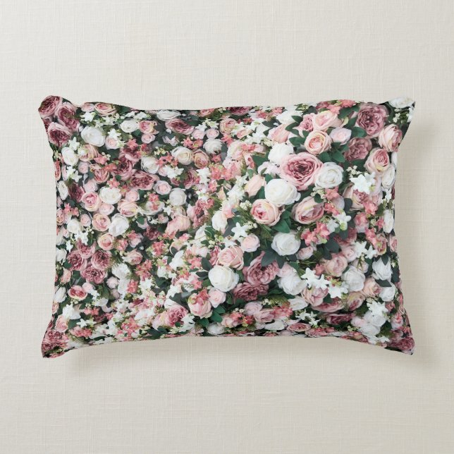 Colourful artificial flowers: vibrant background accent pillow (Front)
