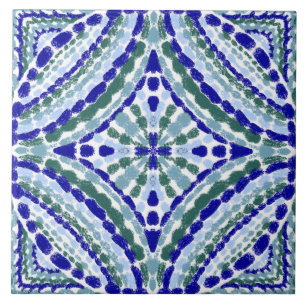Colourful Artisan Blue Green Mosaic-Hand-Painted Tile