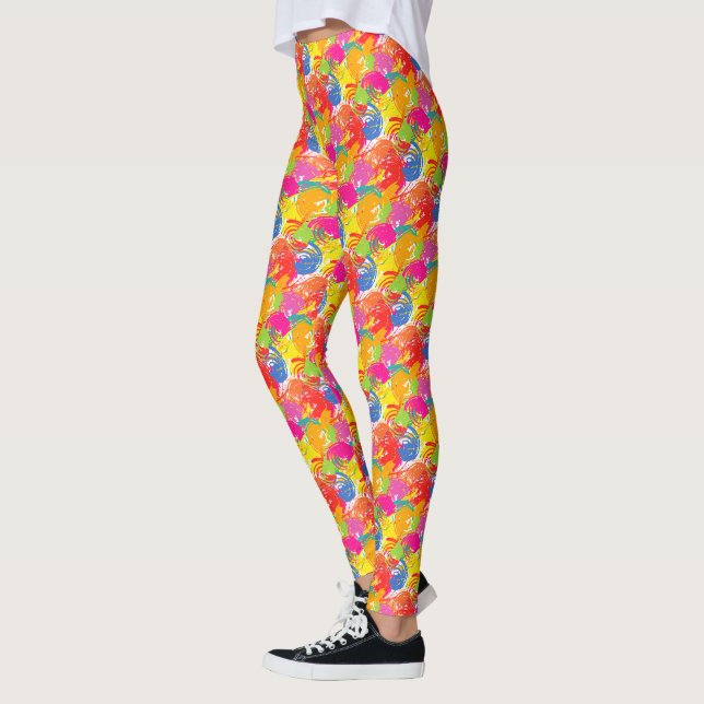 Colourful Artistic Abstract Red Yellow Green Leggings (Left)