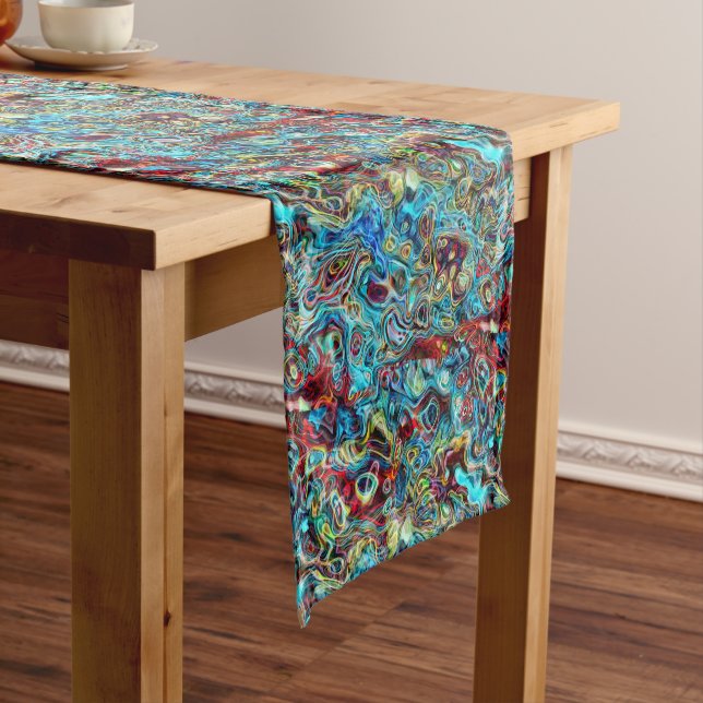 Colourful Artistic Abstract Retro Cool Wave Patter Short Table Runner (In Situ)