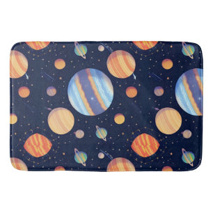 Colourful Artistic Depiction of Planets and Stars Bath Mat