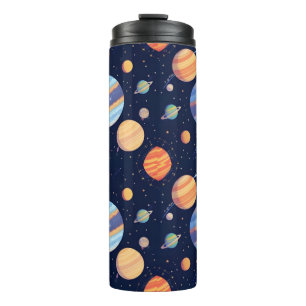 Colourful Artistic Depiction of Planets and Stars Thermal Tumbler