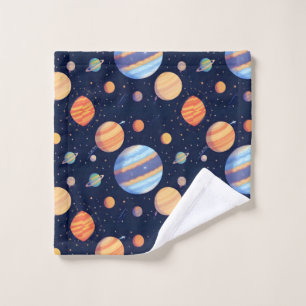 Colourful Artistic Depiction of Planets and Stars Wash Cloth