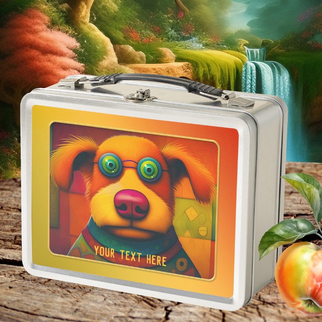 Colourful Artistic Funny Dog  Metal Lunch Box (Lunch Box featuring a colorful funny dog.)
