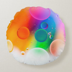 Colourful artistic image of oil drop on water, mod round pillow