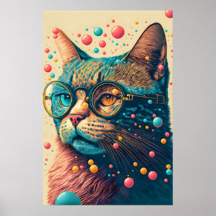 Colourful Artistic Kitty Cat Illustration Poster