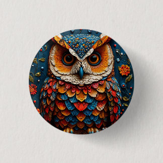 Colourful Artistic Owl 1 Inch Round Button