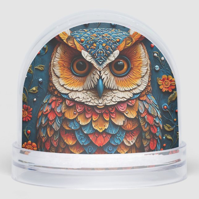 Colourful Artistic Owl Snowglobe (Front)